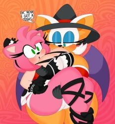 2girls 3barts alternate_breast_size amy_rose anthro big_ass big_breasts big_butt breasts_bigger_than_head furry huge_breasts huge_thighs maid maid_outfit maid_uniform rouge_the_bat sonic_(series) talking_to_viewer thick_thighs wings witch_costume witch_hat yuri