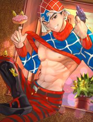 1boy exposed_chest guido_mista jojo's_bizarre_adventure looking_at_viewer male male_chest male_only one_eye_closed sex_pistols shirt_pulled_up solo stand_(jjba) vento_aureo vivian87305 wink winking_at_viewer