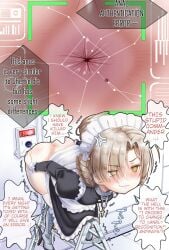anal_certification anal_scanner anger_vein angry annoyed anus apron ass azur_lane black_dress blonde_hair blush boots bottomless chiyo-san_(azukimannma) commentary_request dress false_smile female frilled_apron frills full_body hard-translated highres humiliation ladder long_sleeves maid maid_apron maid_headdress mole mole_on_ass scanner sheffield_(azur_lane) short_hair smile spread_anus thigh_boots third-party_edit translated white_apron white_footwear yellow_eyes