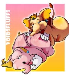 2girls anthro anthro_on_anthro bbw blue_eyes elephant elephant_daisy elephant_peach elephant_trunk female_on_female female_only gloves implied_cunnilingus implied_oral mario_(series) mastiff multiple_girls nintendo princess_daisy princess_peach super_mario_bros._wonder thick_ass thick_thighs trunk trunk_penetration trunk_sex voidsdroids voidsfluffs yuri