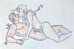 2boys gay giorno_giovanna guido_mista jojo's_bizarre_adventure male male/male male_only minwoo nude_male penis pubic_hair traditional_media_(artwork) vento_aureo yaoi