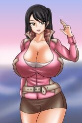 1girls big_breasts black_hair breasts cleavage female gogo_sentai_boukenger jacket nishihori_sakura olive_eyes shirt skirt super_sentai treezero