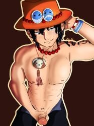 anime_style black_hair dick gay male_only muscular one_piece portgas_d_ace yaoi