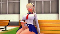 1futa 3d big_breasts blonde_hair blue_eyes blush breasts cleavage clothed clothing curvy elf elf_ears erection futa_only futanari futanari_no_elf hi_res long_hair looking_at_viewer mara_(futanari_no_elf) penis pose revealing_clothes simple_background sitting skirt smile solo upskirt wide_hips zigstar/nes