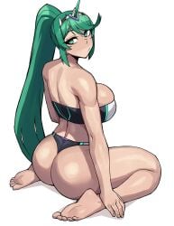 1girls ass bikini breasts commission dat_ass donburikazoku female green_eyes green_hair hi_res hips huge_ass huge_breasts light-skinned_female light_skin long_hair nintendo pneuma_(xenoblade) ponytail simple_background thick_thighs thighs wide_hips xenoblade_(series) xenoblade_chronicles_2