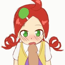 1girls aged_up andou_ringo animated bakudon blowjob blush fellatio female green_eyes hair_ornament loop puyo_puyo puyo_puyo_7 puyo_puyo_fever red_hair saliva sucking sucking_penis twintails