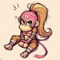 ai_generated barefoot blonde_hair bondage bound defeated dixie_kong donkey_kong_(series) female furry green_eyes luchador_mask tagme tied_up