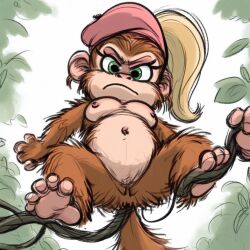 ai_generated barefoot blonde_hair dixie_kong donkey_kong_(series) furry looking_down naked_female tagme