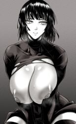 1girls big_breasts black_and_white bob_cut breasts breasts_out busty curvaceous curves curvy_body curvy_female curvy_figure female female_only fubuki_(one-punch_man) heroine huge_breasts large_breasts milf nipples one-punch_man redbarong superheroine torn_clothes torn_clothing wardrobe_malfunction yugo_(yugotme97)