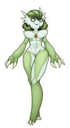 2019 athletic_female clawed_fingers claws creepy creepy_smile daeartes female female_focus female_only from_below gardevoir green_hair green_skin humanoid large_breasts long_claws looking_at_viewer muscles naked naked_female non-human nude off_model pink_nipples pokémon_(species) pokemon pokemon_(species) pussy_peek red_eyes solo two_tone_body white_background