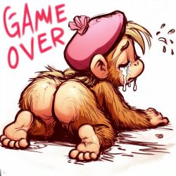 ai_generated ass barefoot blonde_hair crying defeated dixie_kong donkey_kong_(series) female furry game_over tagme