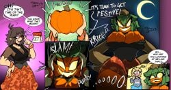 female halloween huge_ass huge_breasts jack-o'-lantern leotard plant_girl plant_transformation pumpkin pumpkin_boobs pumpkin_girl pumpkin_head taboo_gem thick_thighs transformation transformation_sequence wide_hips