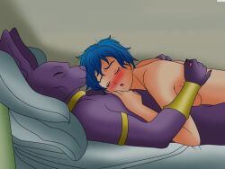 after_sex anthro_on_human bed bedroom bedsheets beerus big_breasts blush blushing breasts bulma_briefs dragon_ball dragon_ball_super exhausted feline feline_humanoid female human_on_anthro male naked nude pillow setthh98 sleeping