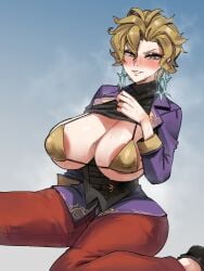 1girls alternate_breast_size big_breasts bikini blonde_hair breasts briar_(pokemon) busty curvaceous curvy curvy_body curvy_female curvy_figure earrings female game_freak huge_breasts large_breasts nintendo pokemon pokemon_(game) pokemon_sv short_hair sweat sweatdrop sweaty sweaty_breasts sweaty_face voluptuous yonyon_(yotayota_honpo)