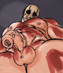 1boy 2023 balls bara bara_tits barazoku big_balls big_penis boner completely_nude erection foreskin friday_the_13th gay hi_res highres hockey_mask jason_voorhees looking_at_viewer male male_focus male_nipples male_only manly mask masked masked_male muscular_male nipples nude onionsouls penis penis_pointing_toward_viewer solo solo_male yaoi