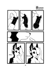 absurd_res animal_genitalia animal_penis anthro black_and_white black_body black_eyes black_fur black_nose bodily_fluids breasts canid canid_demon canine canine_genitalia canine_penis canis cleavage clothed clothing comic demon dripping ear_piercing erection fingers fur genital_fluids genitals gynomorph hair hellhound helluva_boss hi_res intersex knot line_art long_hair loona_(helluva_boss) mammal masturbation monochrome nude page_33 penis piercing precum precum_drip sheath simple_background solo spoogiehowl story sucking text tongue vein veiny_penis white_background white_body white_fur white_hair wolf