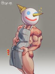 1boy almost_naked almost_nude apron apron_only bara buff color hi_res human human_only jack_box jack_in_the_box male male_focus male_only mascot muscular muscular_male nip_slip object_head ohhh_i_cant_not_fuck_him sae_q9 solo solo_focus solo_male sweat vein we_demand_more_jack_box_rule34 wink winking_at_viewer