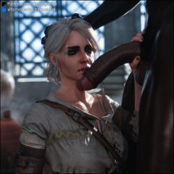 1boy 1girls 3d big_penis cd_projekt_red ciri cock_on_face dark-skinned_male dark_skin grey_hair handjob huge_cock indoors interracial large_penis light-skinned_female light_skin male/female the_witcher_(series) the_witcher_3:_wild_hunt tomoganim