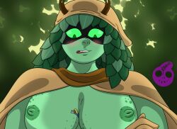 adventure_time blush breasts breasts finn_the_human giantess green_skin huge_breasts huntress_wizard nikonoir nipples shrinking yellow_eyes