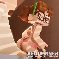 1boy 1boy1girl 1girls 3d beltomnsfw blender blue_eyes blush braces brown_hair buttjob dick elli_(beltomnsfw) female freckles freckles_on_face glasses hand_on_butt male mine-imator minecraft open_mouth partially_clothed small_body small_breasts tagme