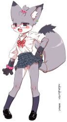 1boy 1femboy crossdressing dipstick_tail faggot femboy fox furry furry_male furry_only glasses grey_socks inner_ear_fluff kemono looking_at_viewer male open_mouth open_smile panties senzoc skirt slim smile smiling_at_viewer socks solo solo_male standing