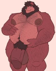 anthro balls big_balls big_penis body_hair canid canine canis chubby_belly dan_bear_(dan_the_bear) flaccid gab_art genitals hair hi_res huge_balls male male_only mammal mane mane_hair musclegut muscular muscular_anthro muscular_male muscular_thighs nude overweight penis scalie solo solo_male