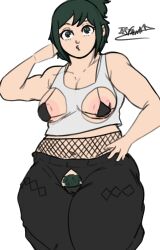 1girls areolae big_breasts black_pants boku_no_hero_academia bra breasts eyebrows_raised female female_only green_eyes green_hair green_pubes green_pubic_hair hand_on_head hand_on_hip inko_midoriya light-skinned_female light_skin long_hair looking_at_viewer lsfruna midoriya_inko milf my_hero_academia nipples pants pink_areola pink_nipples posing pubes pubic_hair ripped_clothing ripped_pants smooth_skin standing tank_top tied_hair voluptuous voluptuous_female white_background white_tank_top wide_hips