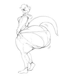 1girls ass_bigger_than_head ass_bigger_than_skirt ass_bigger_than_torso big_ass enormous_ass exposed_panties furry greyscale huge_ass hyper hyper_ass looking_back massive_ass monochrome panties rabid sketch smile smiling solo_female tagme