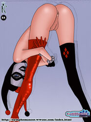 1girls anus ass batman_(series) bent_over dc dc_comics female female_only harley_quinn harley_quinn_(classic) human nymphomancer pussy solo tagme thigh_high_socks