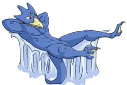 abs anthro color golduck ice lying male male_only muscles nude on_back penis pokemon side_view solo tagme webbed_toes