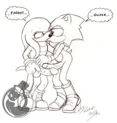 anthro echidna furry furry_only gay hedgehog interspecies kissing knuckles_the_echidna male male_only mammal multiple_males neokat sketch sonic_(series) sonic_the_hedgehog tagme yaoi