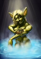 bathing dogslug female female_only goblin goblin_female green_skin long_ears partially_submerged pointy_ears solo tagme wet world_of_warcraft