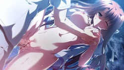 aqua_eyes areolae blood blush breast_grab breasts brown_hair female game_cg glowing long_hair male natsuzora_no_perseus navel night nipples open_clothes outdoors penis pussy sawatari_tohka sex short_sleeves shouna_mitsuishi sky star_(sky) starry_sky straight sweat takasaki_mako uncensored vaginal_penetration virgin wince