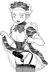 1boy balls_in_panties censored crossdressing crossdressing_male embarrassed erection femboy lifted_by_self lt_surge maid maid_headdress maid_uniform male male_only panties penis pokemon presenting shitappa skirt_lift solo solo_male tagme uniform