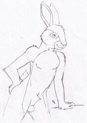 anthro anthrofied hazel_(watership_down) male male_only monochrome nude rabbit rascalraccoon solo standing tagme watership_down