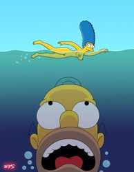 1boy 1girls 20th_century_fox breasts color female fox_corporation homer_simpson human jaws_(film) male marge_simpson mature_female milf nipples nude ocean parody partially_submerged partially_underwater_shot sea skinny_dipping swimming tagme the_simpsons underwater universal_studios water wvs yellow_skin you_gonna_get_raped