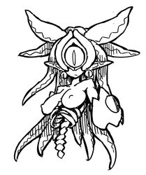 bone breasts desco disgaea disgaea_4 female female_only front_view long_ears monochrome pointy_ears ribcage ribs solo tagme