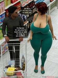 1boy 1girls 3d big_breasts female male shopping shopping_cart tagme thefoxxx tight_clothing walking