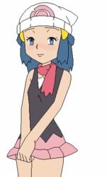 1girls animated beanie beige_skin bloggerman color dawn_(pokemon) female hair hat human human_only nintendo no_panties no_panties_under_skirt pokemon pokemon_dppt skirt_lift tagme