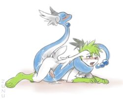 anthro blush color cum dragonair feral fur furry interspecies male male_only multiple_males nude penis pokemon pokemon_(species) sex shaymin side_view tagme yaoi zunu-raptor