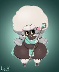 1girls anthro ass belly breasts chubby chubby_female cinderdraws cleavage crook fat female female_focus female_only furry game_freak glasses hips large_ass large_breasts loincloth mage pokemon pokemon_(species) sheep sheep_girl staff stomach thick_thighs thighs white_fur white_hair wide_hips wool_(fur) wooloo yellow_sclera