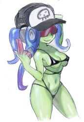 acht_(splatoon) artist_request bikini blue_hair dedf1sh green_skin octoling octoling_girl splatoon splatoon_(series) splatoon_3 splatoon_3:_side_order tentacle_hair