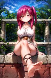 1girls 5_toes ai_generated alternate_breast_size bare_legs barefoot blush clothed crossed_legs feet female female_focus female_only foopanthia foot_fetish foot_focus from_below legs long_hair looking_at_viewer looking_down magi:_the_labyrinth_of_magic morgiana pink_eyes pink_hair sitting smile sole_female soles solo solo_female solo_focus teasing thick_thighs thighs toes