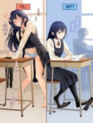 1girls artist_request classroom dress dress_lift female humping masturbation nonude panties public pussy_juice stained_panties table table_humping tagme translation_request