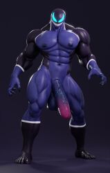 3d_(artwork) abs ambiguous_species balls barazoku biceps big_balls big_biceps big_deltoids big_muscles big_pecs big_penis big_trapezius black_body blue_body blue_eyes body_stripes claws colored connivingrat digital_media_(artwork) e-zoid eye_scar facial_scar foreskin front_view genitals hairless half-erect hi_res humanoid humanoid_genitalia humanoid_penis looking_at_viewer male male_only manly markings multicolored_body multicolored_penis muscular muscular_male nipples not_furry nude pecs penis saggy_balls scar seductive sharp_claws sharp_teeth simple_background small_waist smile solo solo_male standing symzoid teeth thick_penis thick_thighs toe_claws trapezius two_tone_body two_tone_penis vein veiny_arms veiny_balls veiny_muscles veiny_penis