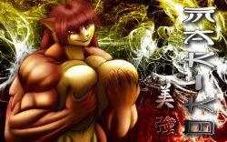 abs anthro biceps big_breasts big_muscles boob_grab breasts brown_hair cylnx female filling_up hair huge_breasts large_breasts large_muscles muscles muscular muscular_anthro muscular_arms muscular_female pecs self_grab self_grope self_groping smile smiling teeth