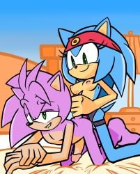 1boy 1girls anal andy_rose bent_over biting_lip blue_fur breasts doggy_style female furry genderswap_(ftm) genderswap_(mtf) green_eyes headwear hedgehog male pegging penis pink_fur randomguy999 rule_63 sega sex_toy smile sonic_(series) sonic_the_hedgehog sonique_the_hedgehog strap-on submissive_male