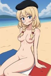 1girls ai_generated beach beret blonde_female blonde_hair female female_focus female_only french lesbian pomme pomme_(qsmp) qsmp qsmp_eggs