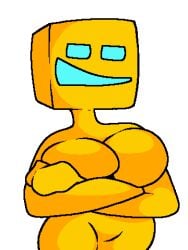 big_breasts breasts cube_4_(geometry_dash) female female_only geometry_dash looking_at_viewer nude short simple_background smile solo thick_thighs