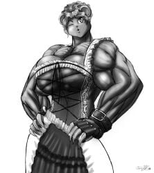 abs anthro biceps big_breasts big_muscles breasts claws cylnx dress female gloves hair huge_breasts large_breasts large_muscles muscles muscular muscular_anthro muscular_arms muscular_female pecs